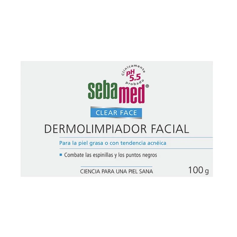 JABON EN BARRA SEBAMED FACIAL CLEAR FACE DERMOLIMPIADOR PIEL NORMAL O GRASA 100G