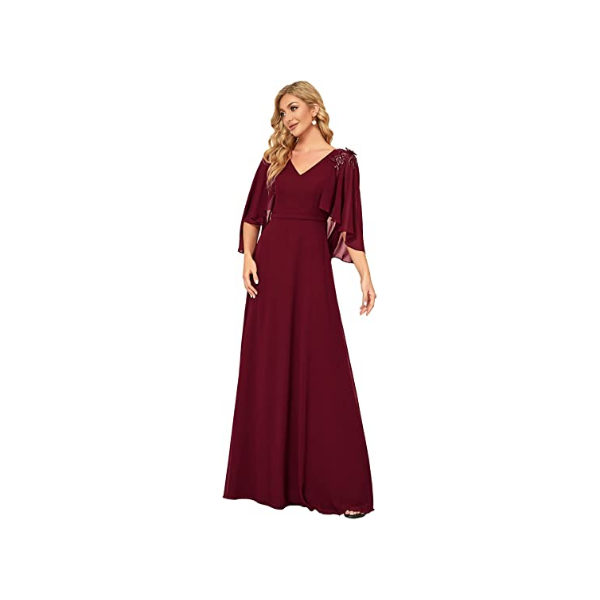 Ever-Pretty Women's Applique Chiffon Long Sleeve Maxi Formal Evening Party Dress