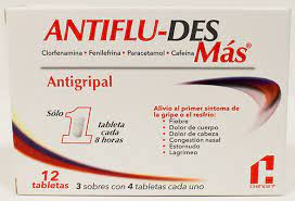 ANTIFLU-DES MAS TABLETAS 500/25/5/3MG X 12 (3 Sobres x 4)