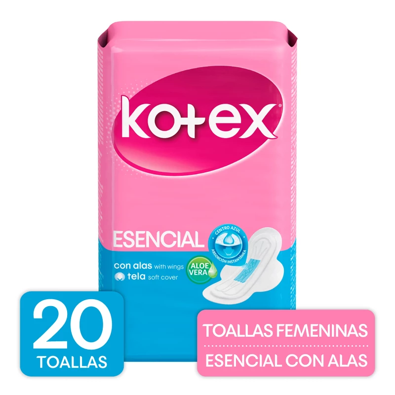 KOTEX ESENCIAL TELA BOLSA C/ALAS X 20 + 15 Protect Largos Gts